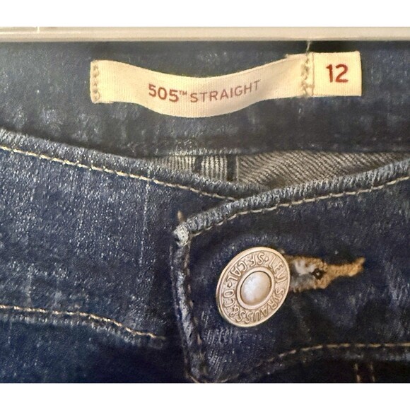Levi’s 505 Straight Jeans Womens Mid Rise Blue Stone Wash Heavy Denim Size 12S - Picture 6 of 9